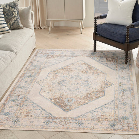 Nourison Astra Machine Washable Asw13 Ivory Blue Rug - Nourison - 99446964410