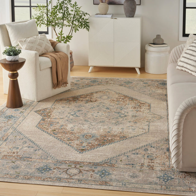 Nourison Astra Machine Washable Asw13 Ivory Blue Rug - Nourison - 99446964465