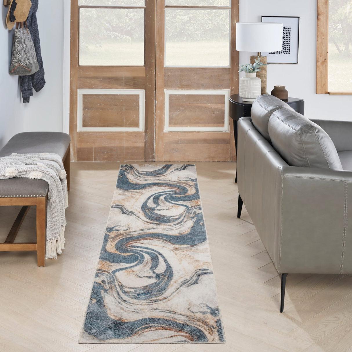 Nourison Astra Machine Washable Asw15 Ivory Blue Rug - Nourison - 99446977823