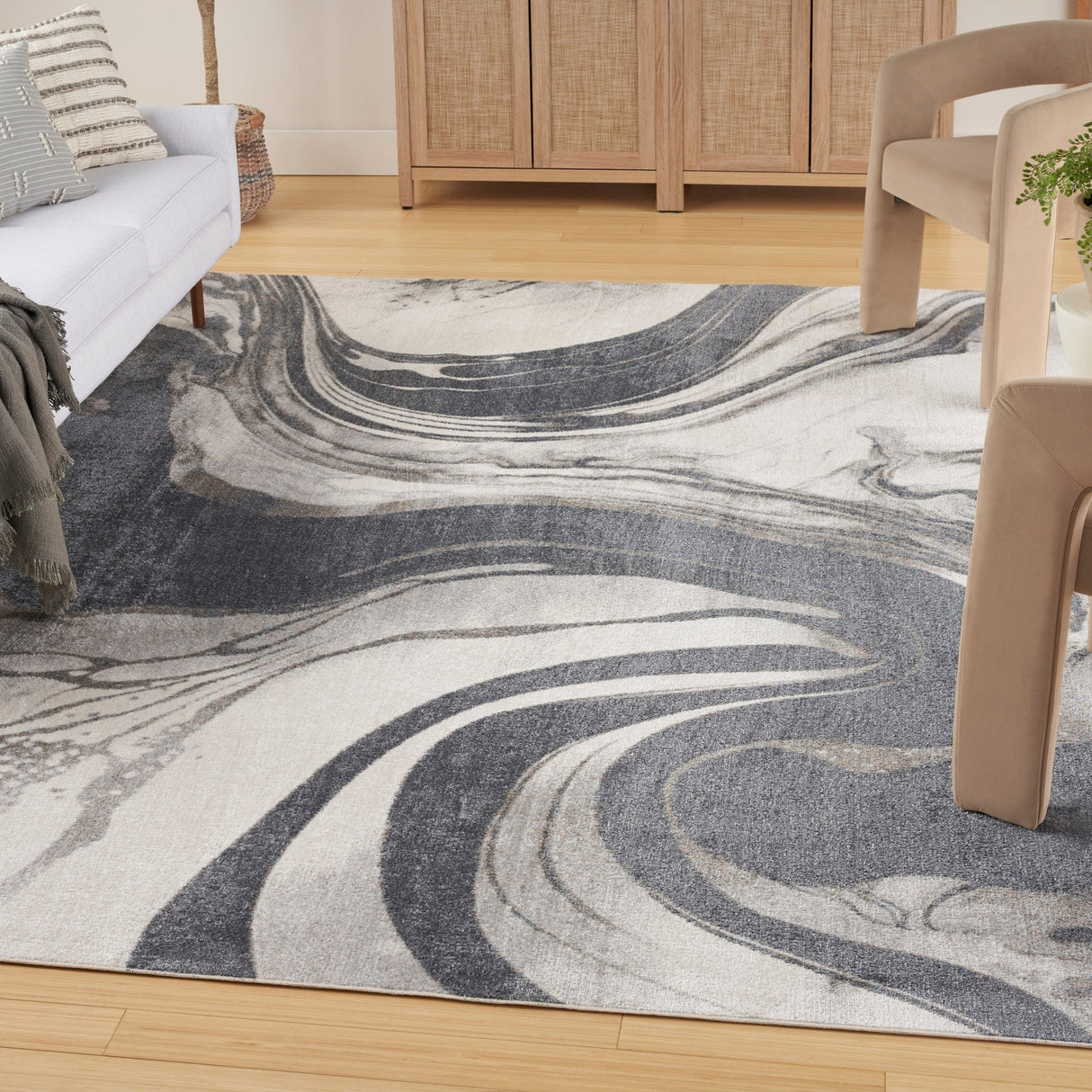 Nourison Astra Machine Washable Asw15 Ivory Grey Rug - Nourison - 99446977885