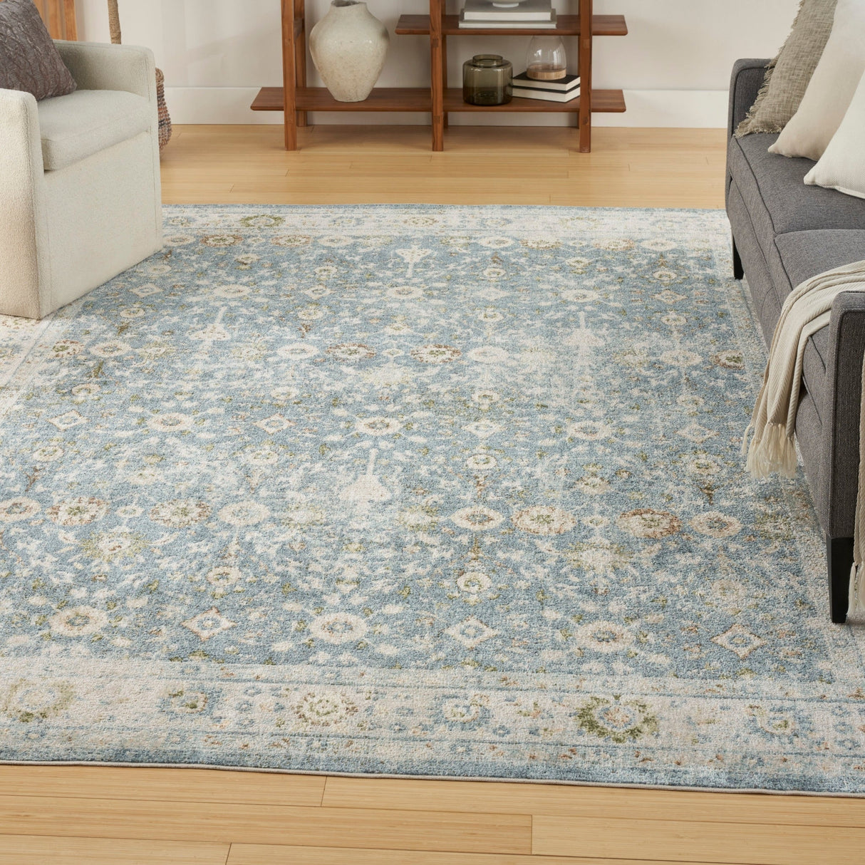 Nourison Astra Machine Washable Asw16 Teal Beige Rug - Nourison - 99446978196
