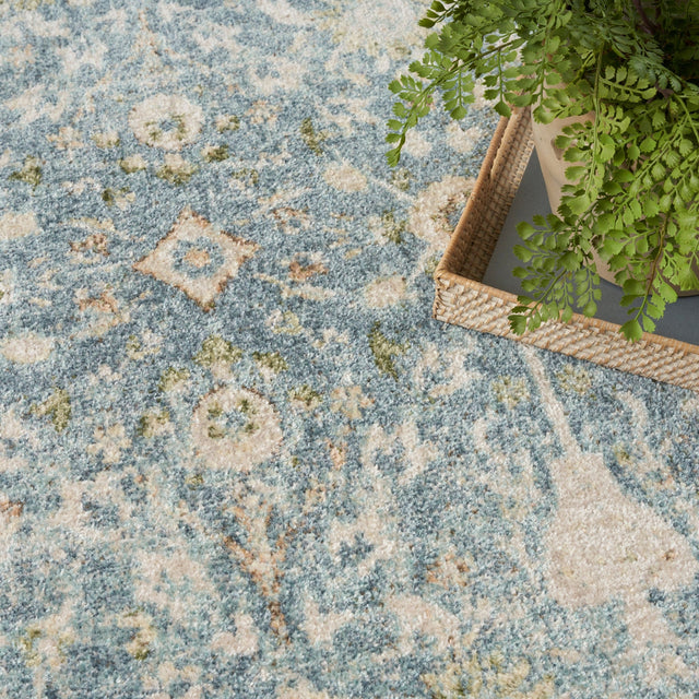 Nourison Astra Machine Washable Asw16 Teal Beige Rug - Nourison - 99446978196