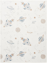 Ivory space-themed multicolor rug with planets, rockets, and stars