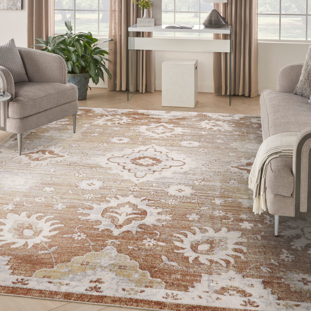 Nourison Astra Machine Washable ASW19 Machine Made Copper Rug