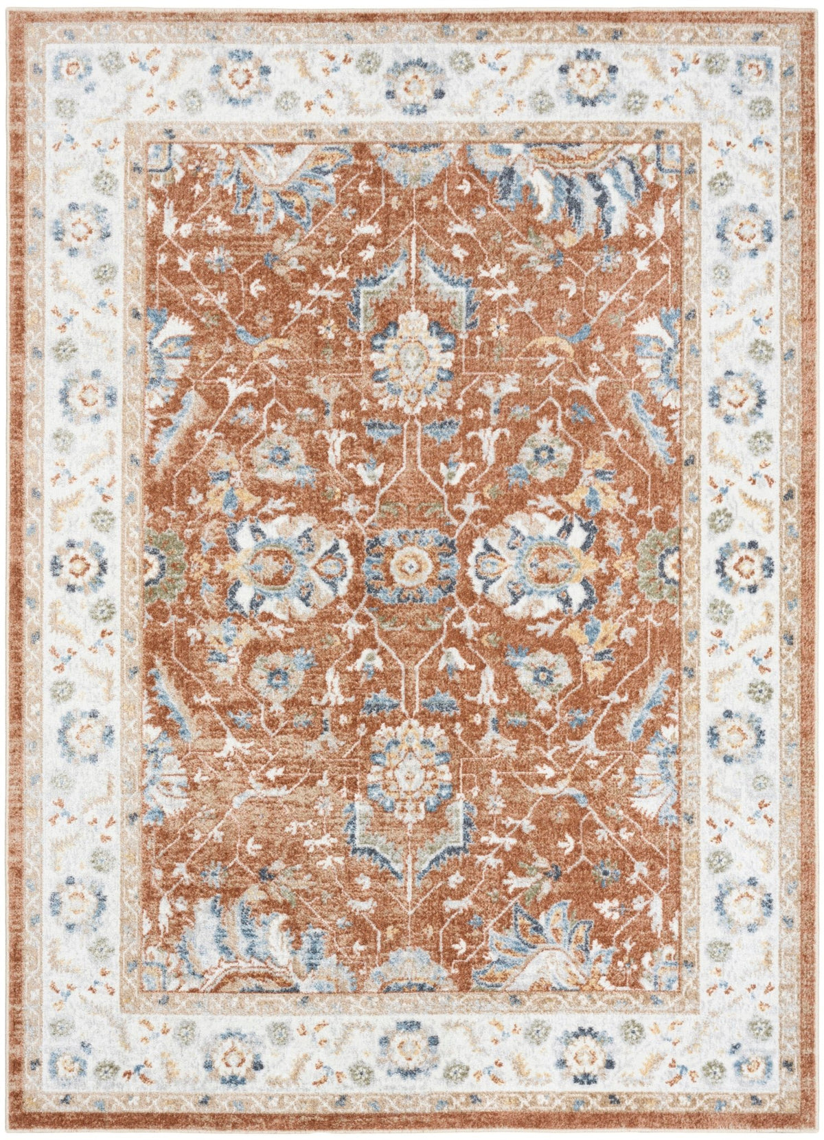 Nourison Astra Machine Washable ASW20 Machine Made Rust, Ivory Rug