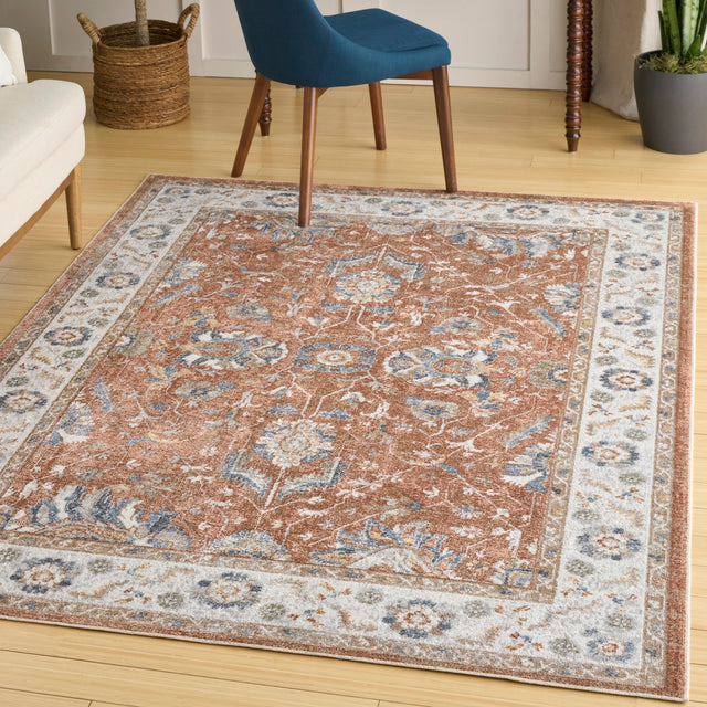 Nourison Astra Machine Washable ASW20 Machine Made Rust, Ivory Rug