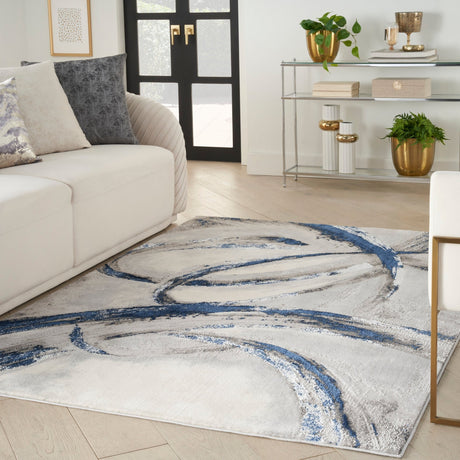 Nourison Brushstrokes Bsk02 Grey/Navy Rug - Nourison - 99446898999