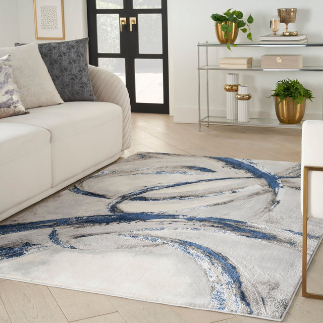 Nourison Brushstrokes Bsk02 Grey/Navy Rug - Nourison - 99446898999