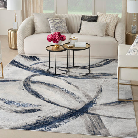 Nourison Brushstrokes Bsk02 Grey/Navy Rug - Nourison - 99446898999