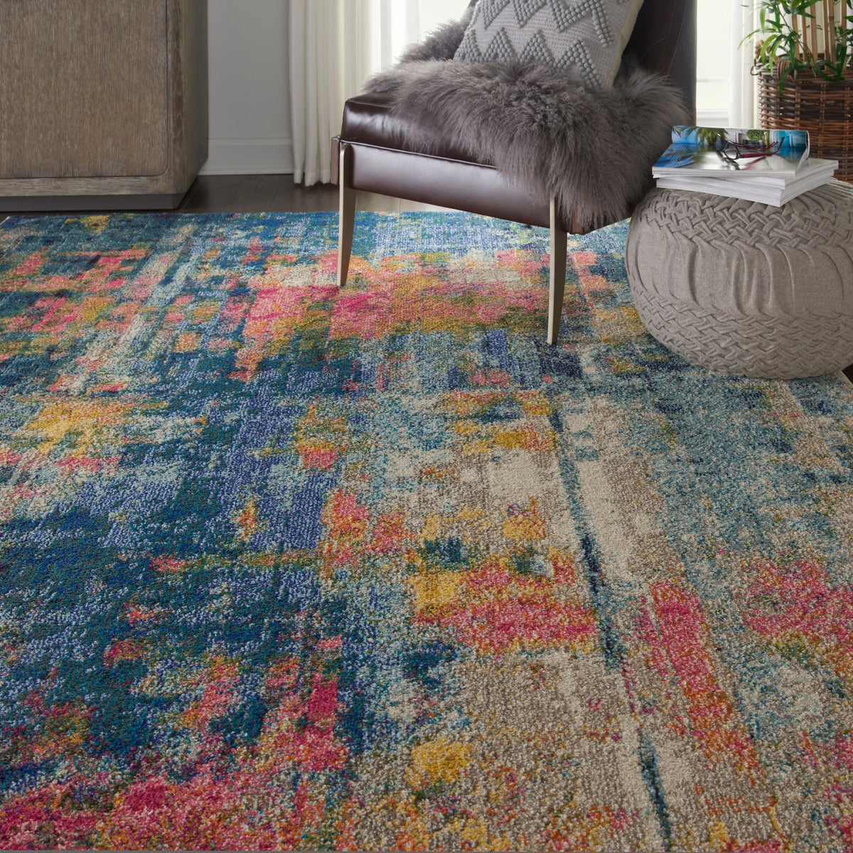 Nourison Celestial CES09 Machine Made Blue, Yellow Rug - 99446482693