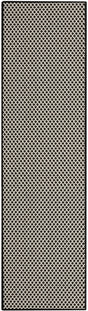 Black and white long rectangular rug with repeating lattice design