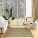 Green square/rectangular rug with tight diamond lattice pattern in a living space