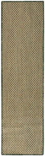 Green runner rug with repeating diamond lattice pattern and narrow border trim