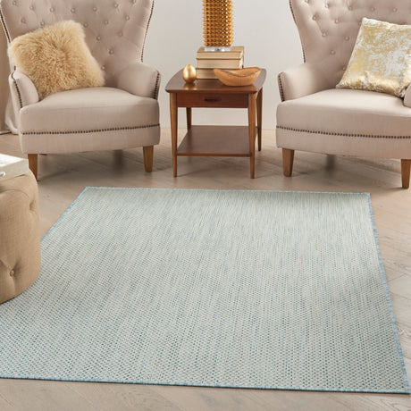 Nourison Courtyard COU01 Machine Made Ivory, Aqua Rug - 99446161215