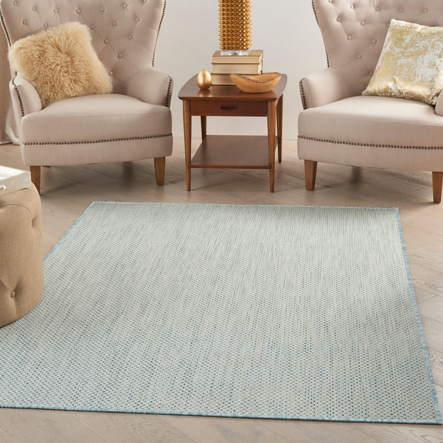 Nourison Courtyard COU01 Machine Made Ivory, Aqua Rug - 99446161215