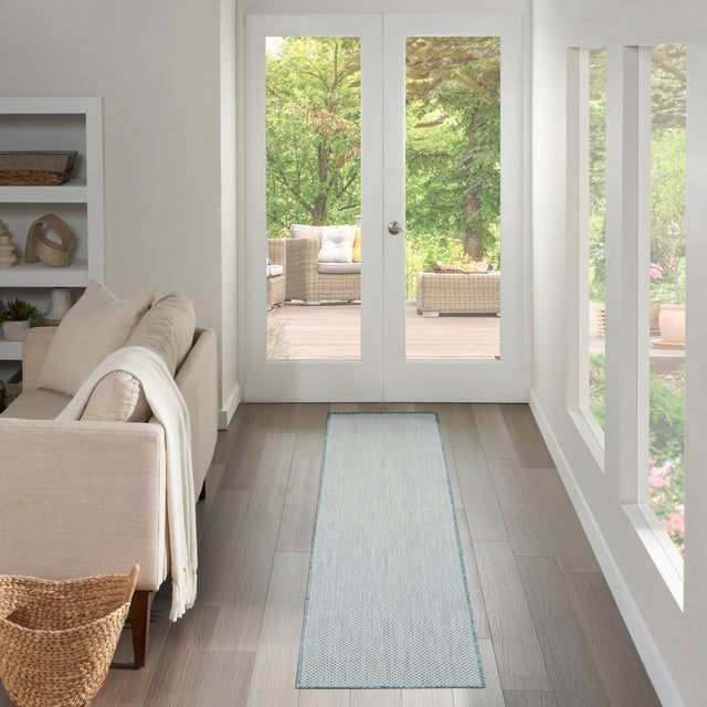 Nourison Courtyard COU01 Machine Made Ivory, Aqua Rug - 99446161215