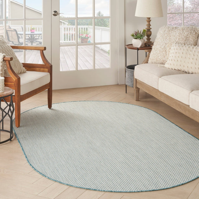 Nourison Courtyard COU01 Machine Made Ivory, Aqua Rug - 99446161215