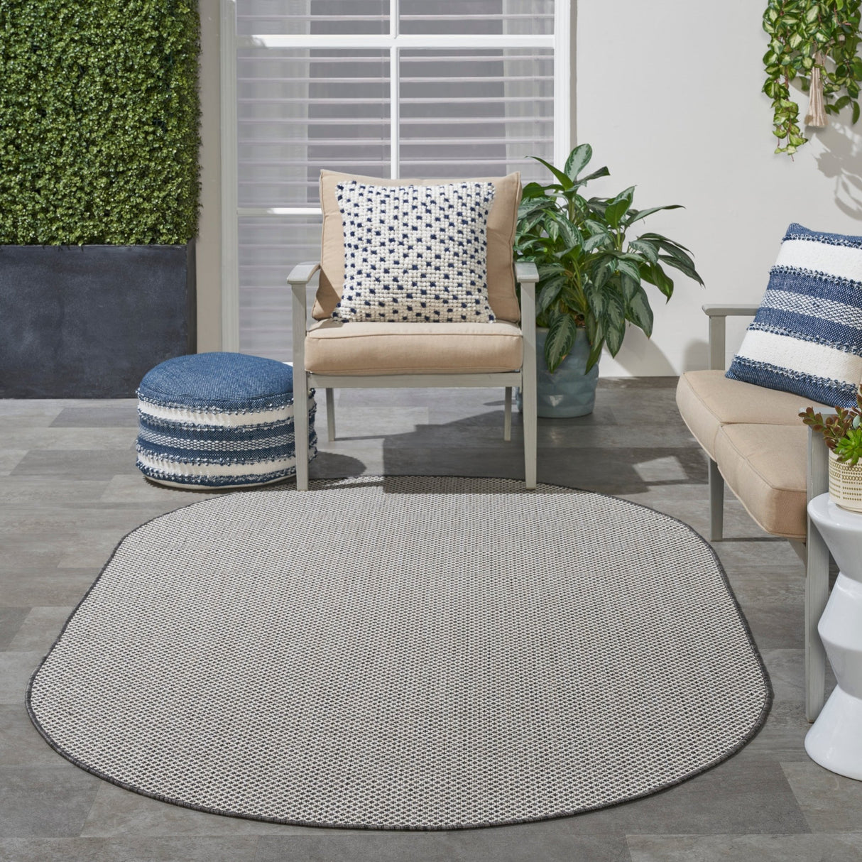 Nourison Courtyard COU01 Machine Made Ivory, Charcoal Rug - 99446162304