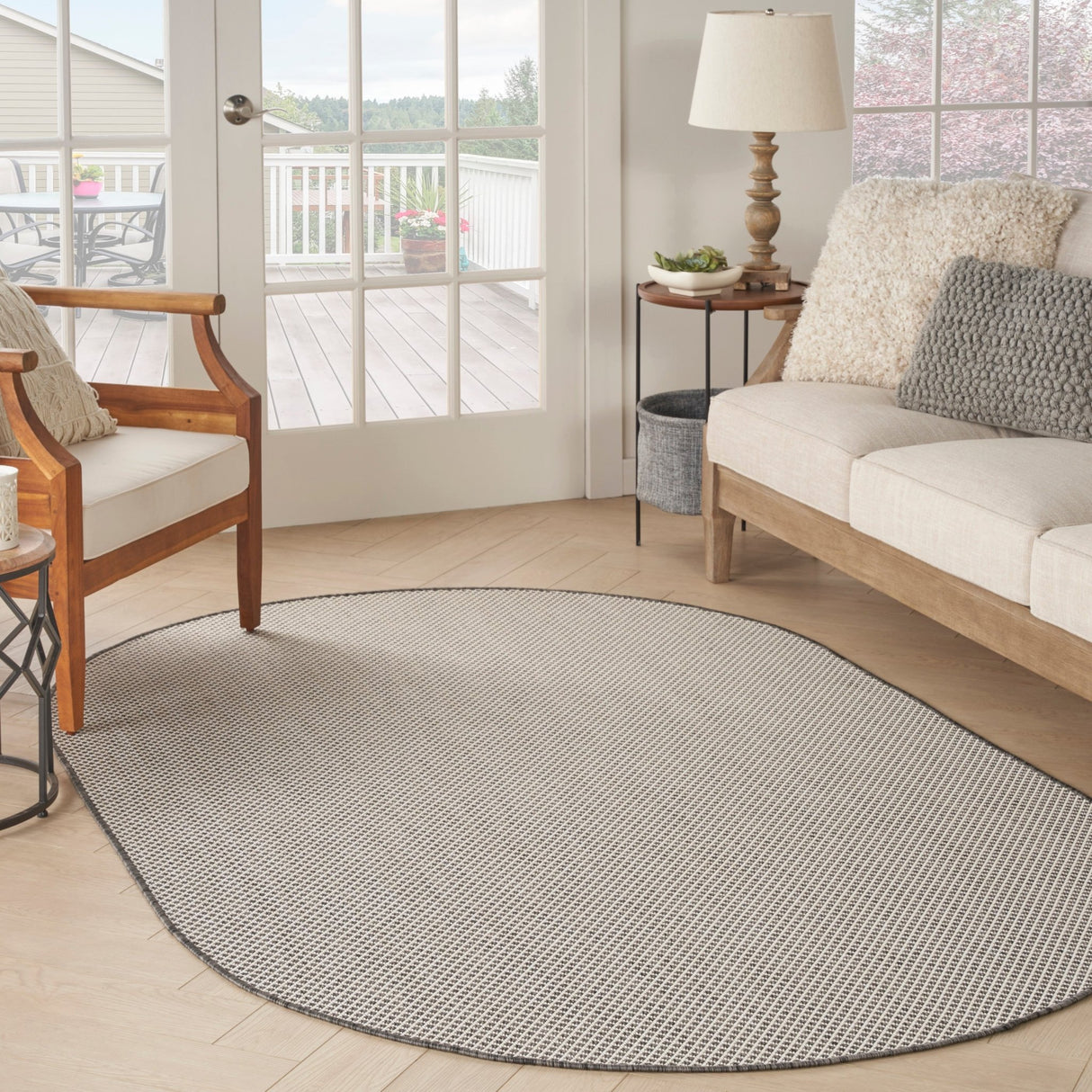 Nourison Courtyard COU01 Machine Made Ivory, Charcoal Rug - 99446162304