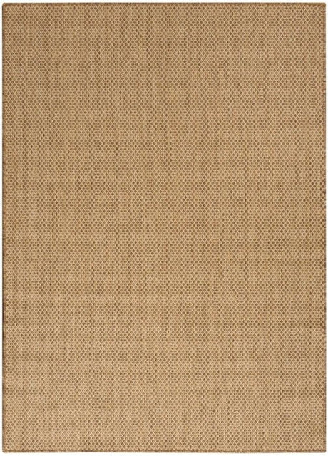 Tan jute rug with repeating diamond weave pattern and border