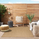 Tan jute rug with diamond weave pattern for outdoor use