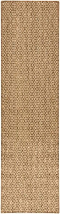 Tan jute runner rug with small repeating diamond pattern