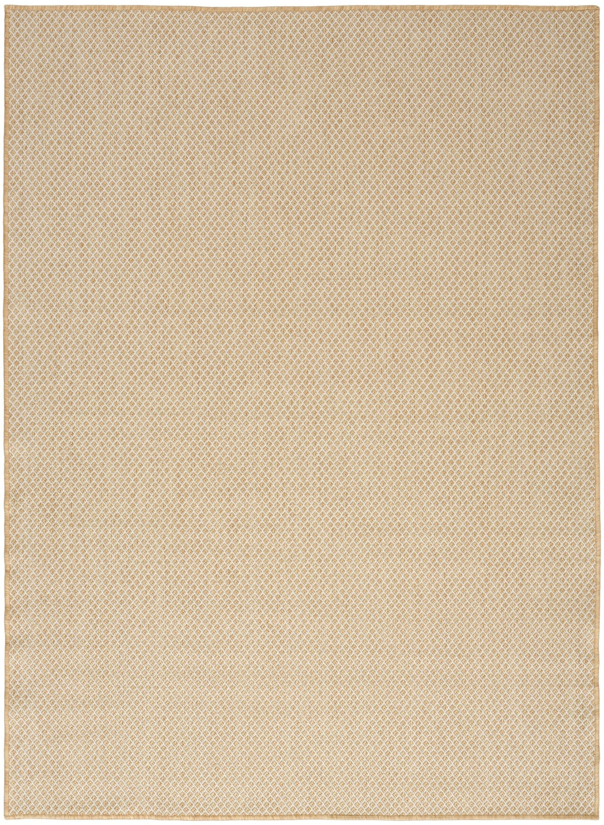 Natural lattice rug with tan border, flat woven with repeating small motif