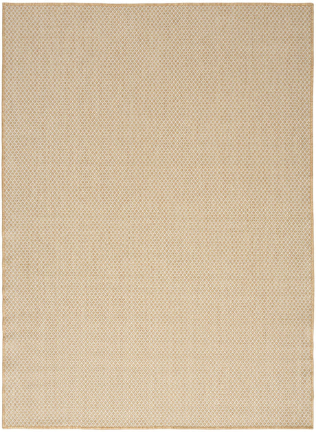 Natural lattice rug with tan border, flat woven with repeating small motif