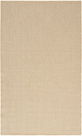 Natural woven rug with tight lattice pattern and tan border, rectangular view