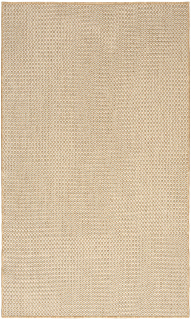Natural woven rug with tight lattice pattern and tan border, rectangular view