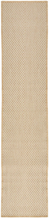 Natural lattice runner rug with tan border, long rectangular shape