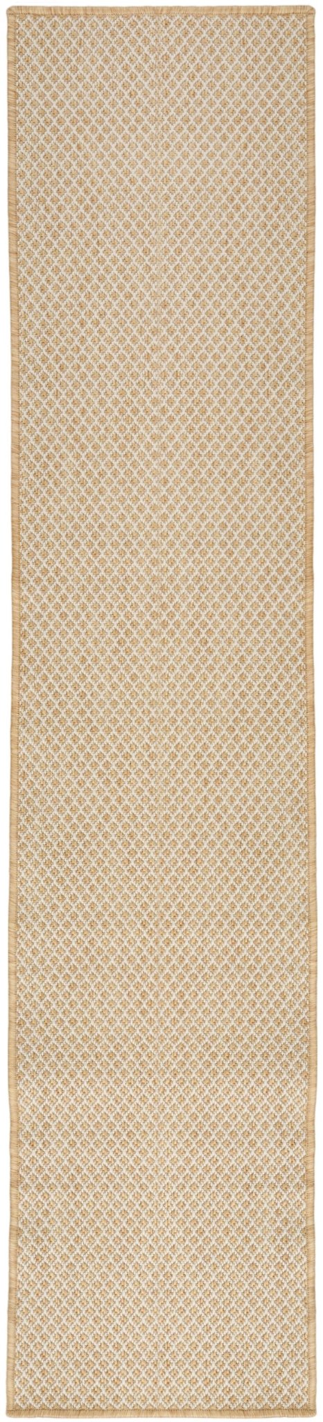 Natural lattice runner rug with tan border, long rectangular shape
