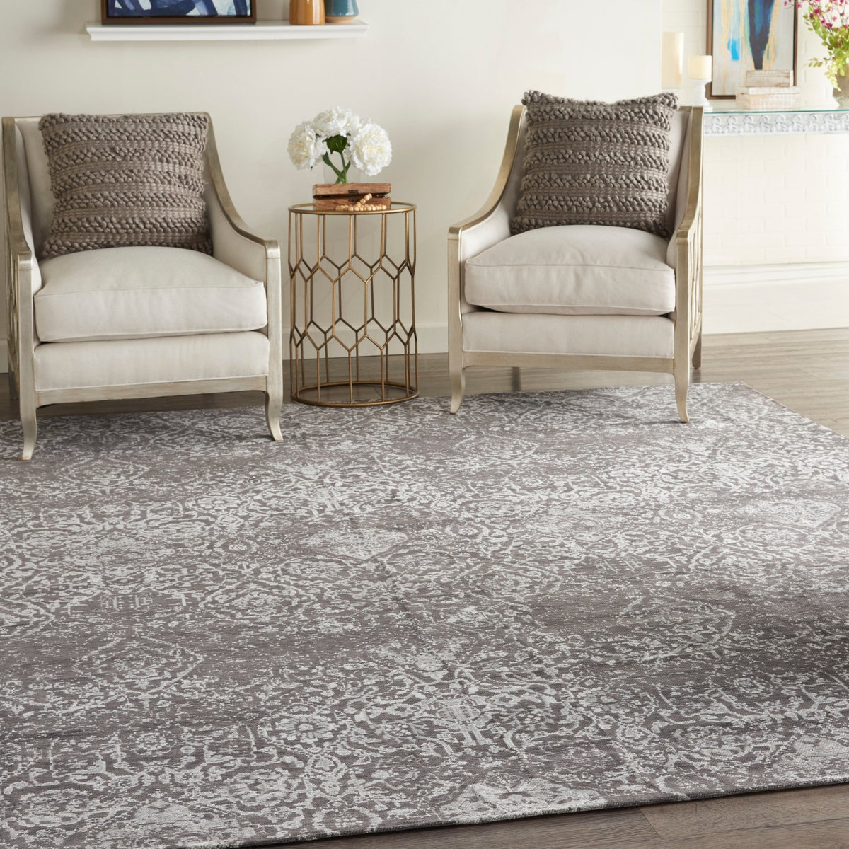 Nourison Damask Das06 Dark Grey Rug - Nourison - 99446787897