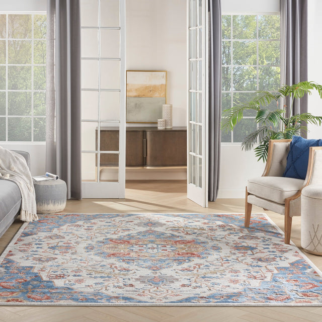 Nourison Elation Etn09 Ivory Blue Rugs - Nourison - 99446840905