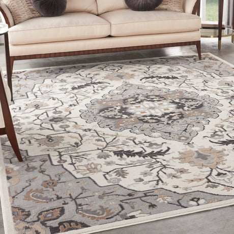 Nourison Elation Etn09 Ivory Grey Rugs - Nourison - 99446841131