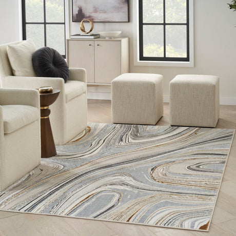 Nourison Glitz Glz21 Grey Gold Rug - Nourison - 99446951137