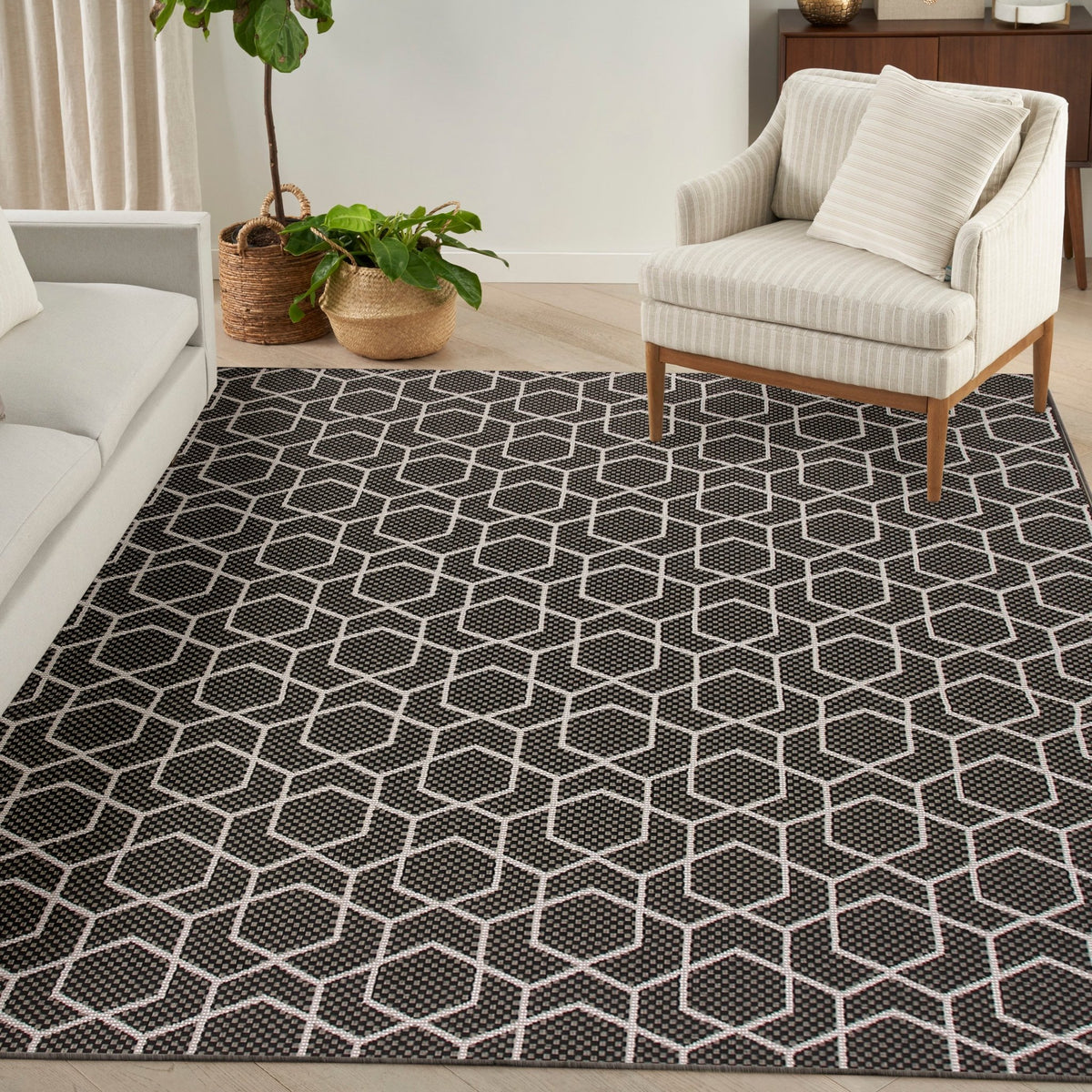 Nourison Horizon Indoor/Outdoor HOZ01 Black Contemporary Area Rugs