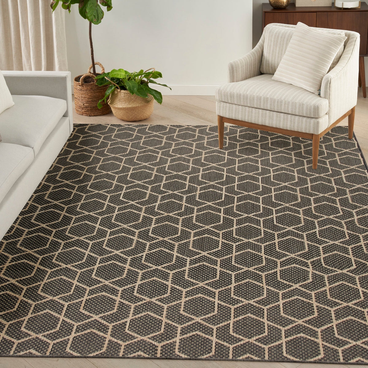 Nourison Horizon Indoor/Outdoor HOZ01 Charcoal Contemporary Area Rugs