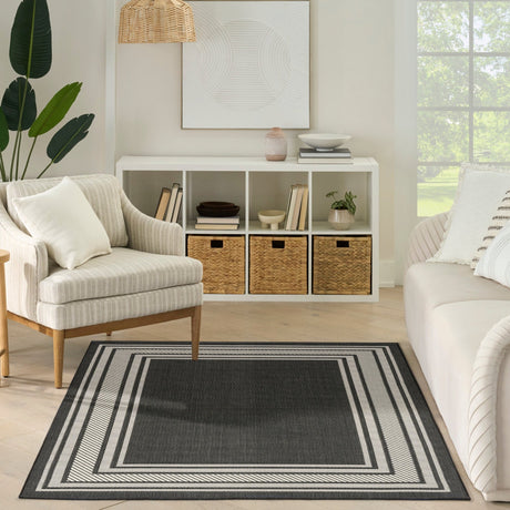 Nourison Horizon Indoor/Outdoor HOZ03 Black Contemporary Area Rugs