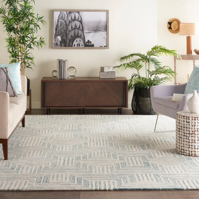 Nourison Interlock Itl06 Ivory/Turquoise Rugs - Nourison - 99446786166