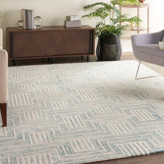 Nourison Interlock Itl06 Ivory/Turquoise Rugs - Nourison - 99446786173