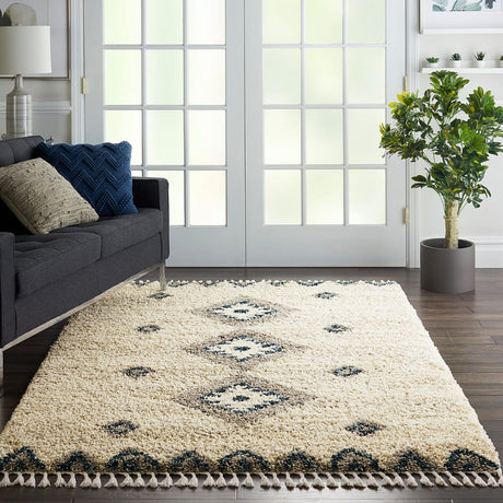 Nourison Oslo Shag Osl03 Ivory / Blue Rugs - Nourison - 99446711441