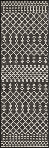Nourison Positano black rectangular rug with diamond lattice pattern