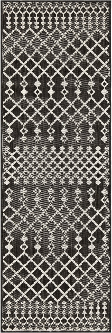 Nourison Positano black rectangular rug with diamond lattice pattern