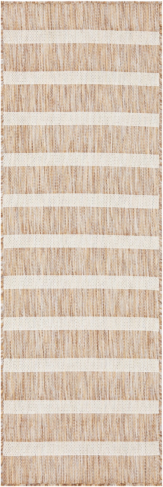 Beige and ivory rug close-up with textured horizontal stripe pattern
