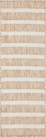 Beige and ivory rug close-up with textured horizontal stripe pattern