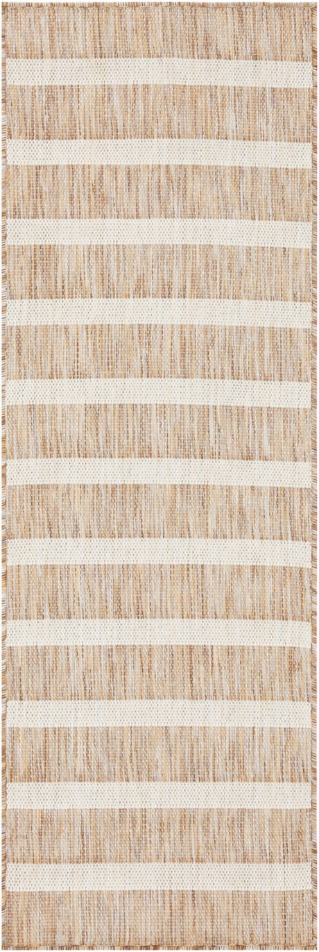 Beige and ivory rug close-up with textured horizontal stripe pattern