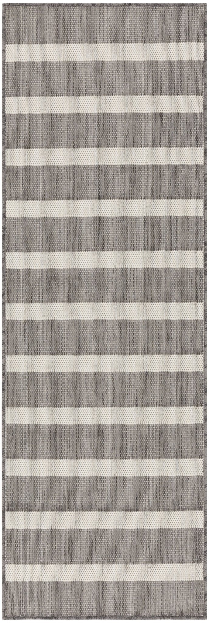 Charcoal and ivory striped rectangular rug with flatwoven texture