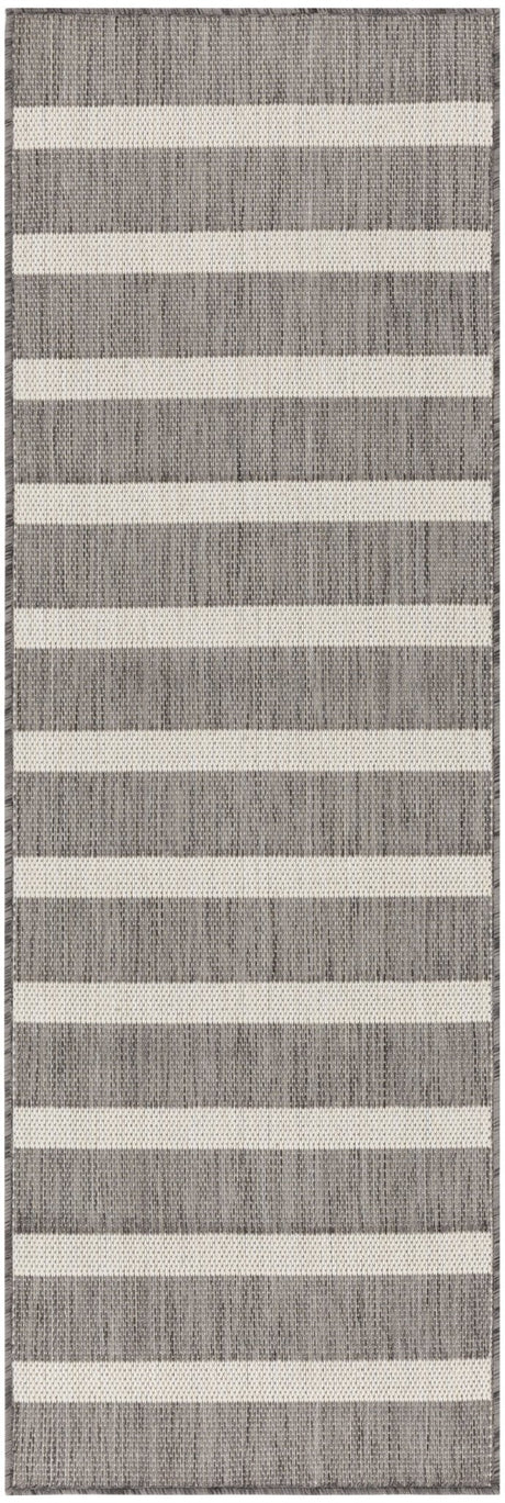Charcoal and ivory striped rectangular rug with flatwoven texture
