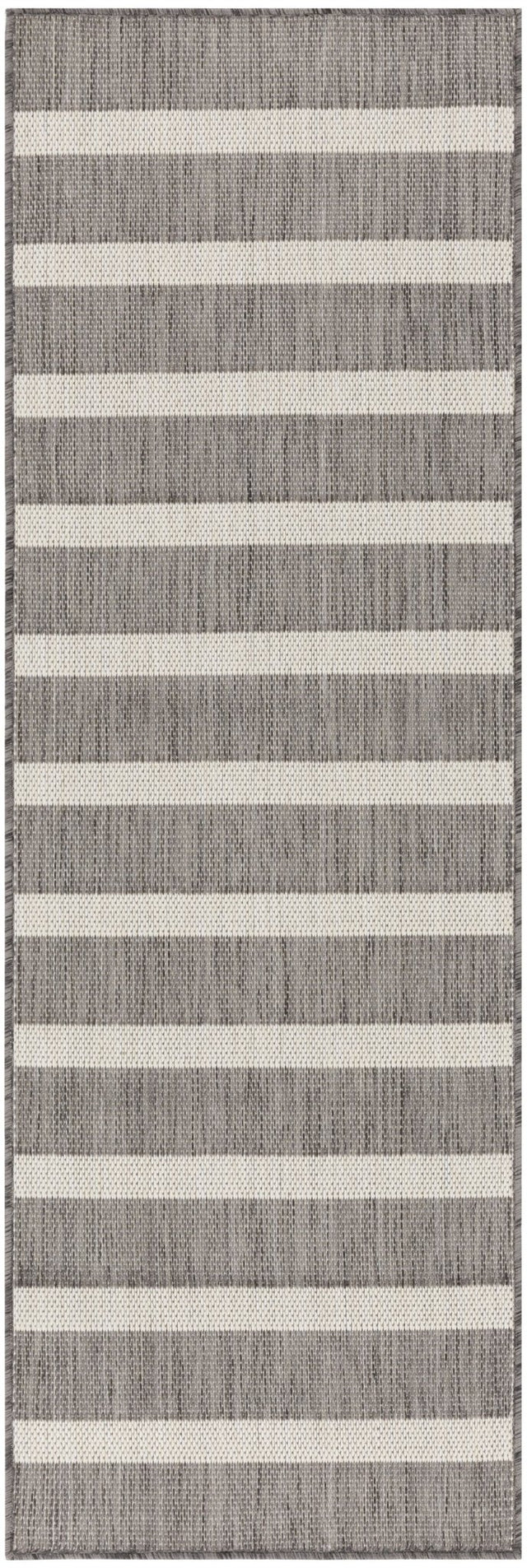 Charcoal and ivory striped rectangular rug with flatwoven texture